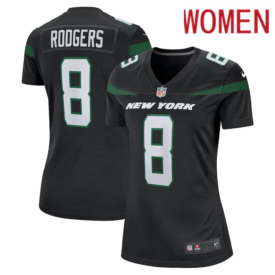 Women New York Jets #8 Aaron Rodgers Nike Black Game NFL Jersey
